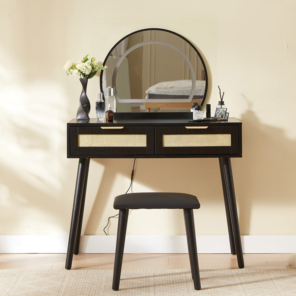 Boho Dressing Table and Stool Set With Led Mirror