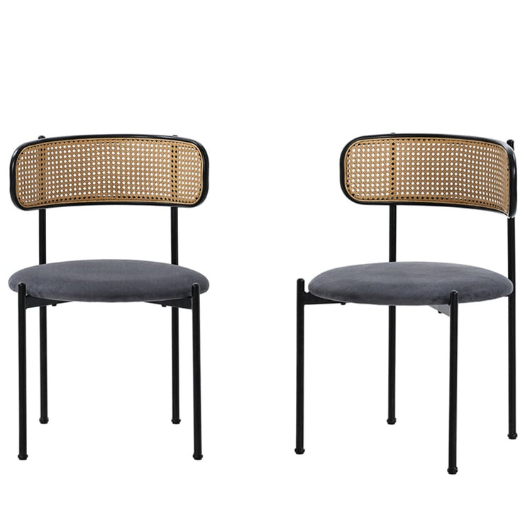 Set Of 2 Boho Velvet Dining Chair With Curved Rattan Backrest