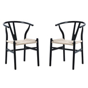 Set Of 2 Boho Beech Wood Dining Chairs