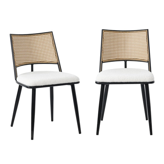Set of 2 Boho Boucle Rattan Dining Chairs