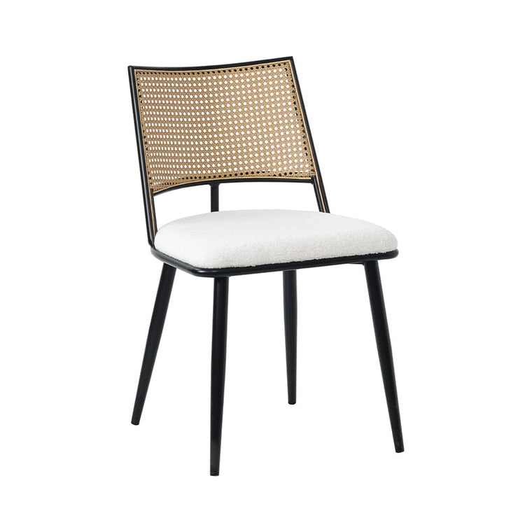 Set of 2 Boho Boucle Rattan Dining Chairs