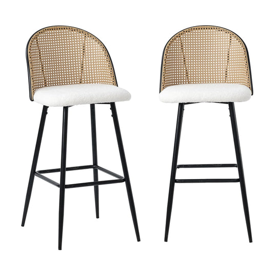 Set Of 2 Boho Boucle Rattan Bar Stool Bar Chairs