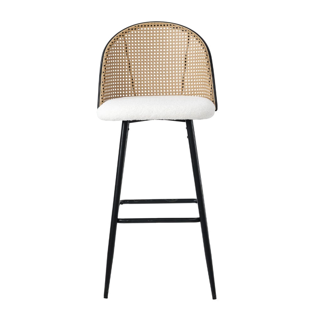 Set Of 2 Boho Boucle Rattan Bar Stool Bar Chairs