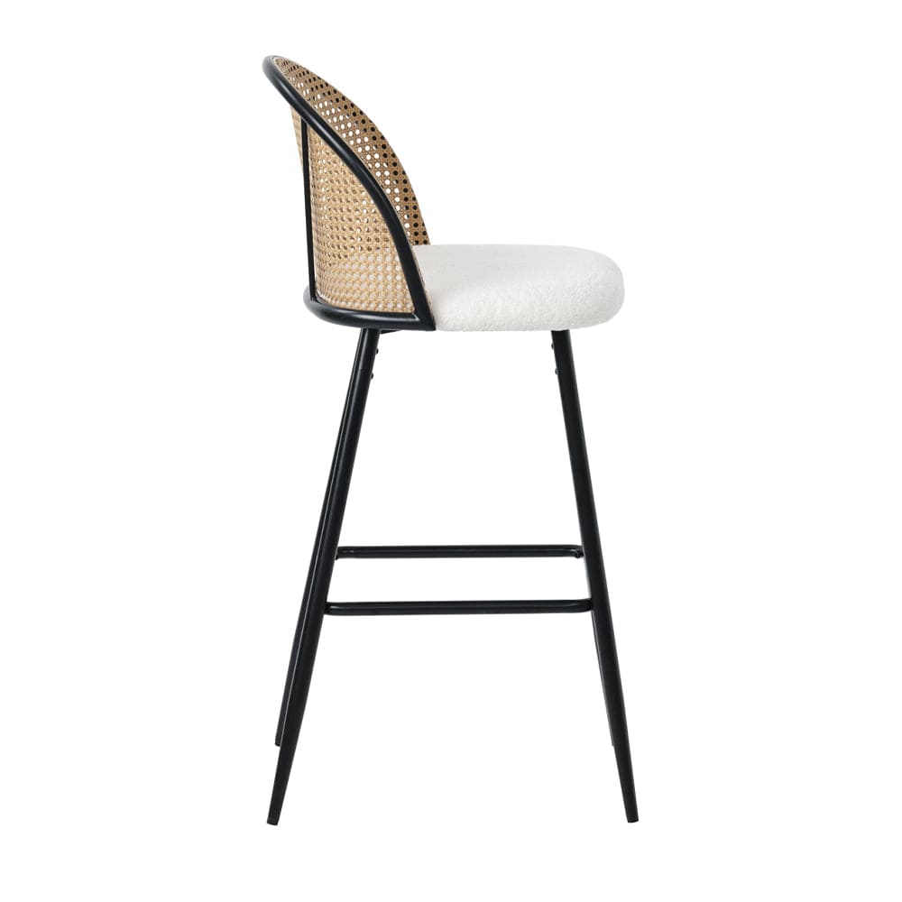 Set Of 2 Boho PE Rattan Bar Stool Bar Chairs With PU Or Boucle Upholst