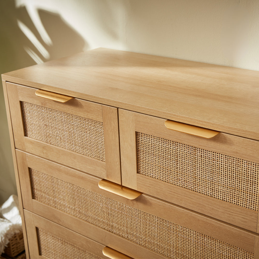 Boho 3+2 Drawers Chest Rattan Decorated Storage Cabinet