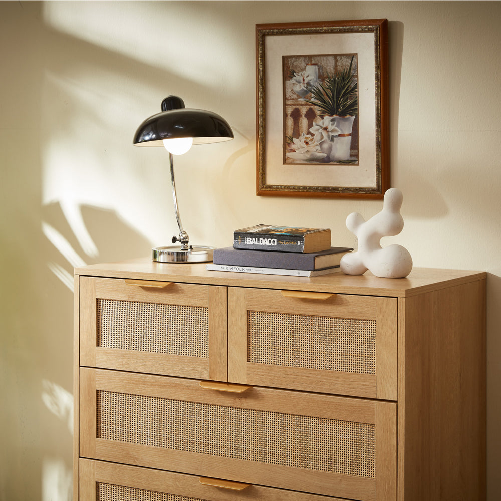 Boho 3+2 Drawers Chest Rattan Decorated Storage Cabinet