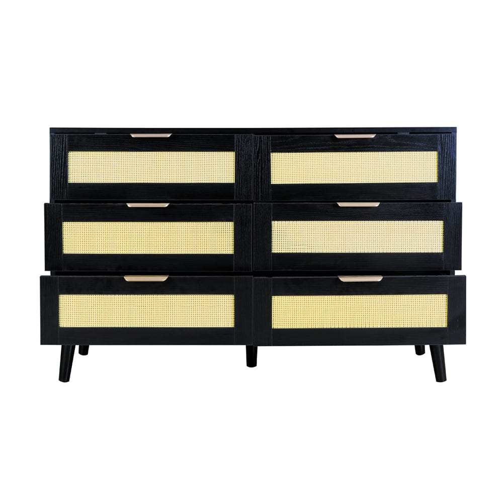Boho 6 Drawers Chest Rattan Decorated Storage TV Cabinet