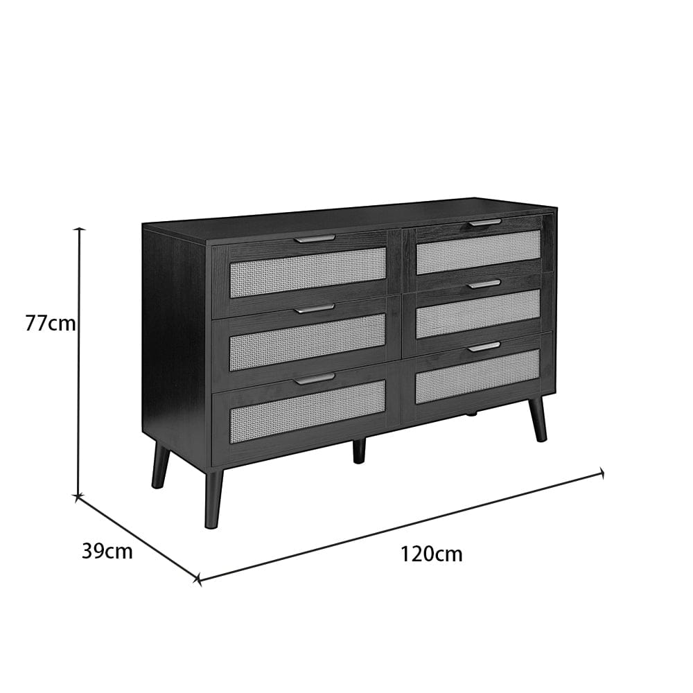 Boho 6 Drawers Chest Rattan Decorated Storage TV Cabinet