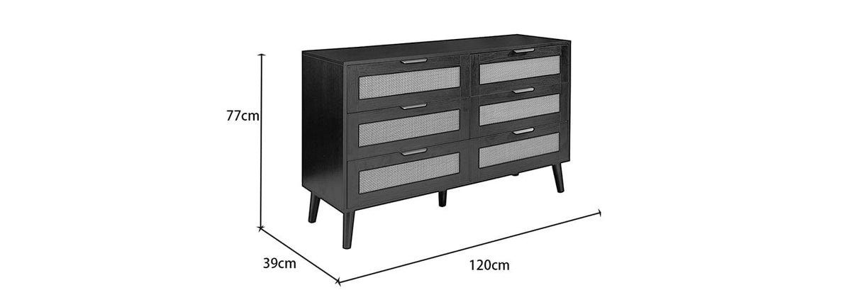 Boho 6 Drawers Chest Rattan Decorated Storage TV Cabinet