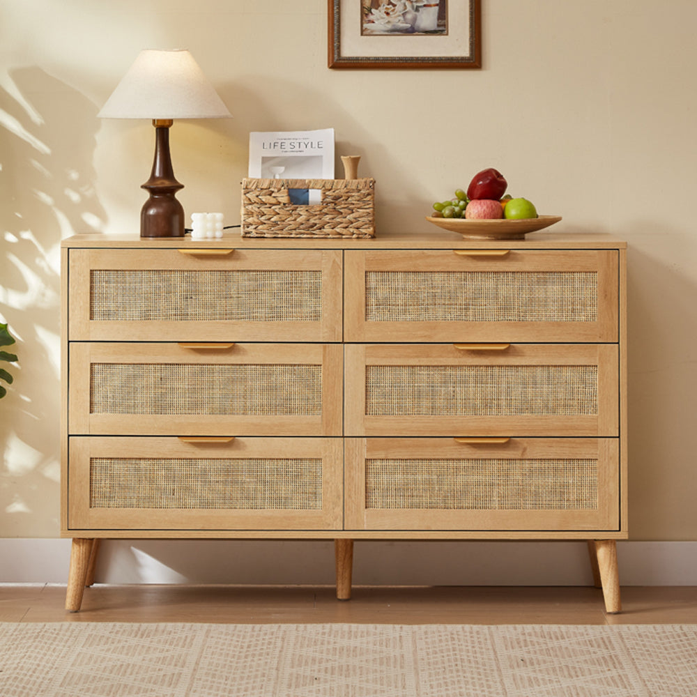 Boho 6 Drawers Chest Rattan Decorated Storage TV Cabinet