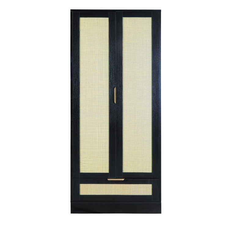 Boho 2 Door 1 Drawer Rattan Decorated Wardrobe