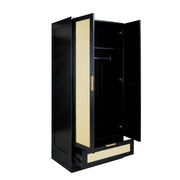 Boho 2 Door 1 Drawer Rattan Decorated Wardrobe
