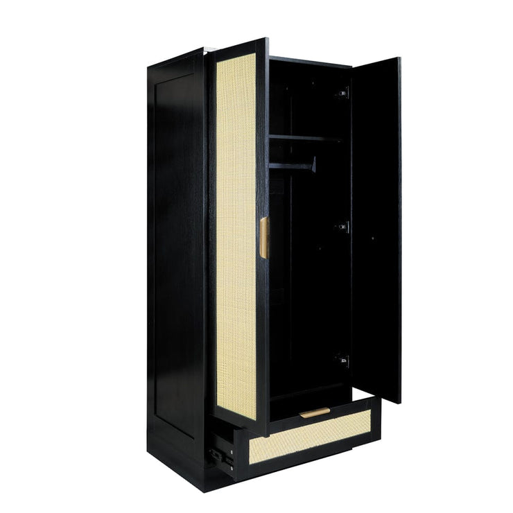 Boho 2 Door 1 Drawer Rattan Decorated Wardrobe