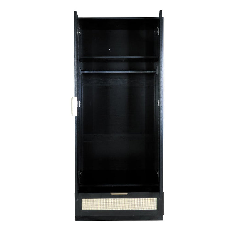 Boho 2 Door 1 Drawer Rattan Decorated Wardrobe