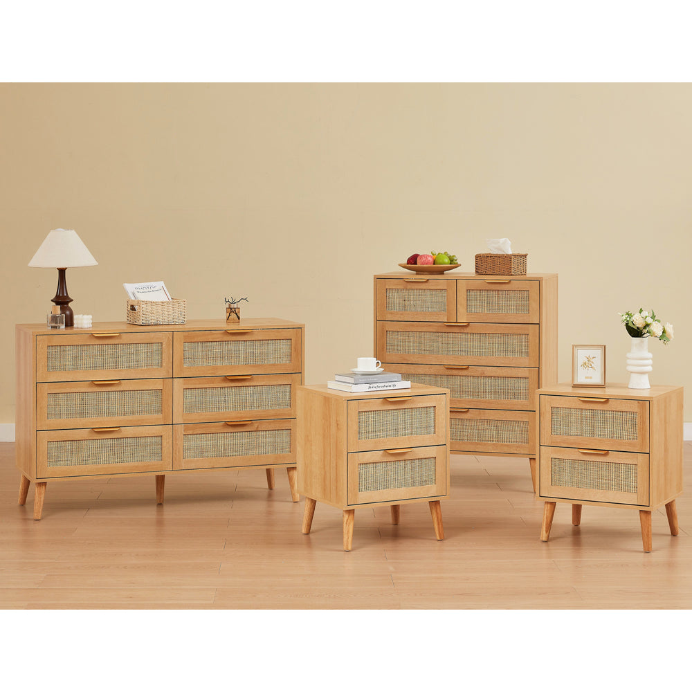 Boho 4pcs Rattan Decorated Bedroom Set With Chest And Bedside