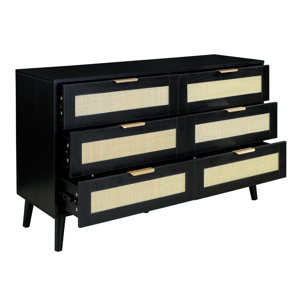 Boho 4 Piece Rattan Bedroom Wardrobe Set With Chest Drawer And Bedside Table