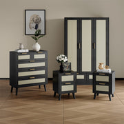 Boho 4 Piece Rattan Bedroom Wardrobe Set With Chest Drawer And Bedside Table