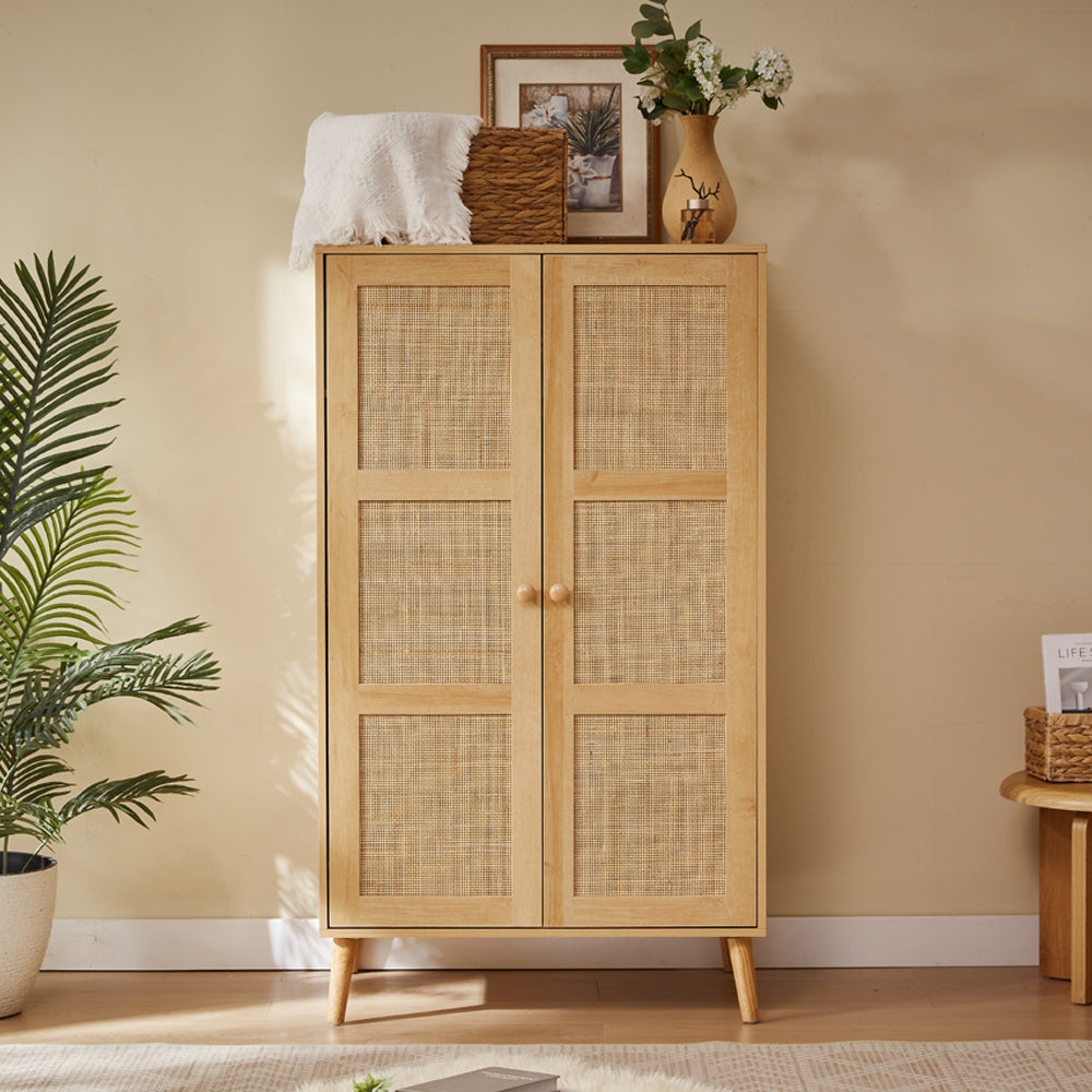 Boho 2 Door Rattan Decorated Wardrobe