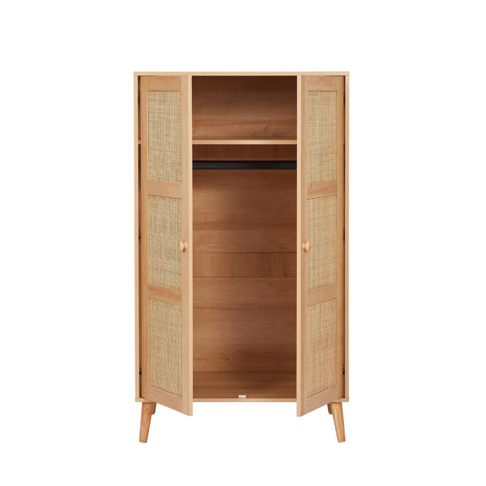 Boho 2 Door Rattan Decorated Wardrobe
