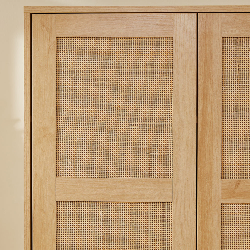 Boho 2 Door Rattan Decorated Wardrobe