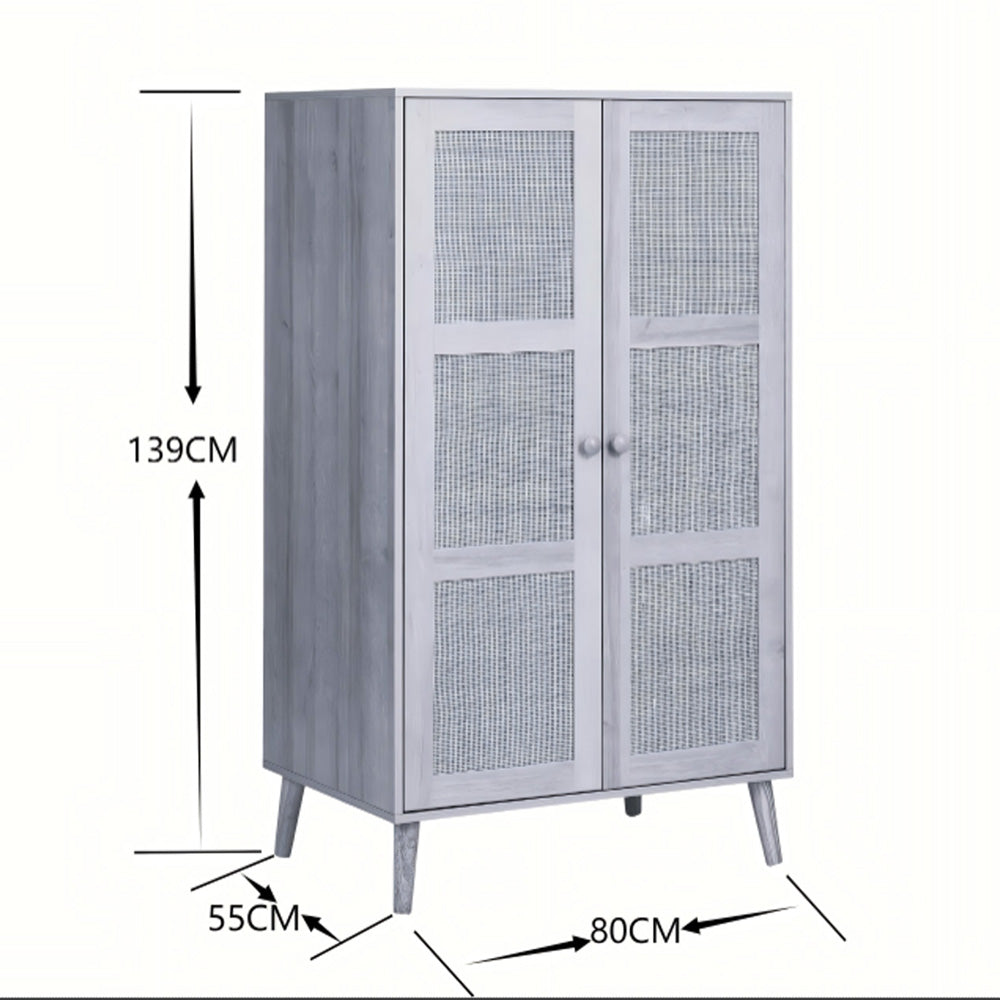 Boho 2 Door Rattan Decorated Wardrobe
