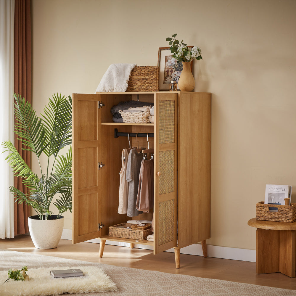 Boho 2 Door Rattan Decorated Wardrobe