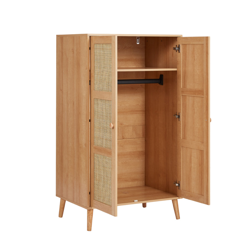 Boho 2 Door Rattan Decorated Wardrobe