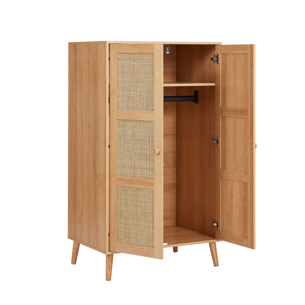 Boho 2 Door Rattan Decorated Wardrobe
