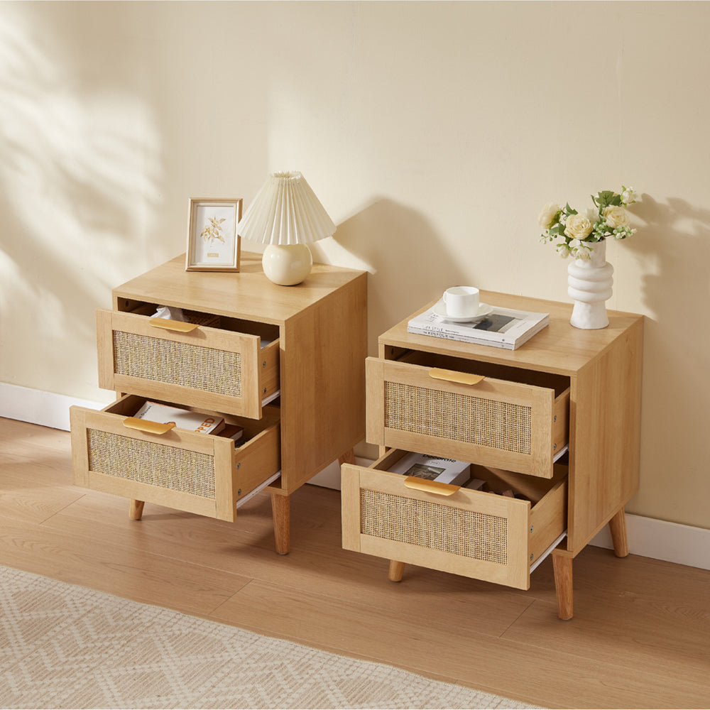 Boho 5‑Piece Rattan Bedroom Wardrobe Set with Chests and Bedside Cabinets