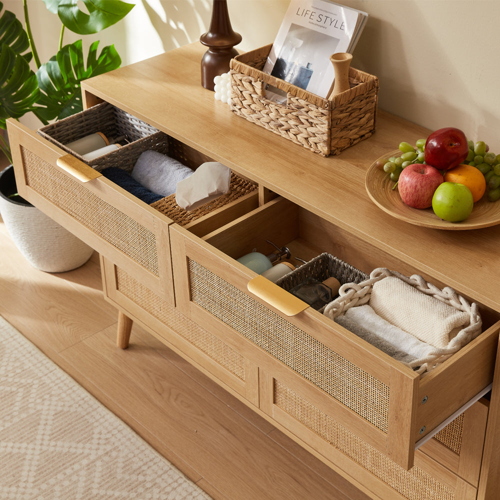 Boho 5‑Piece Rattan Bedroom Wardrobe Set with Chests and Bedside Cabinets