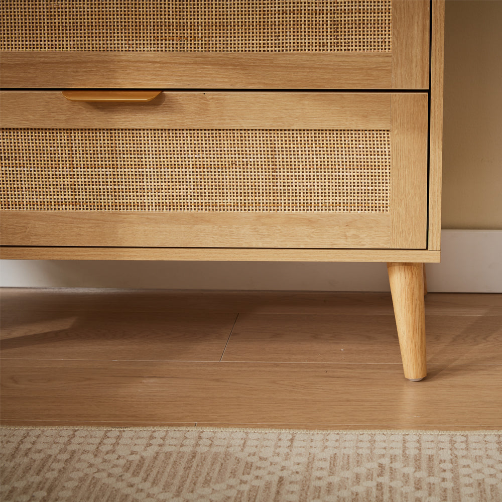 Boho 5‑Piece Rattan Bedroom Wardrobe Set with Chests and Bedside Cabinets