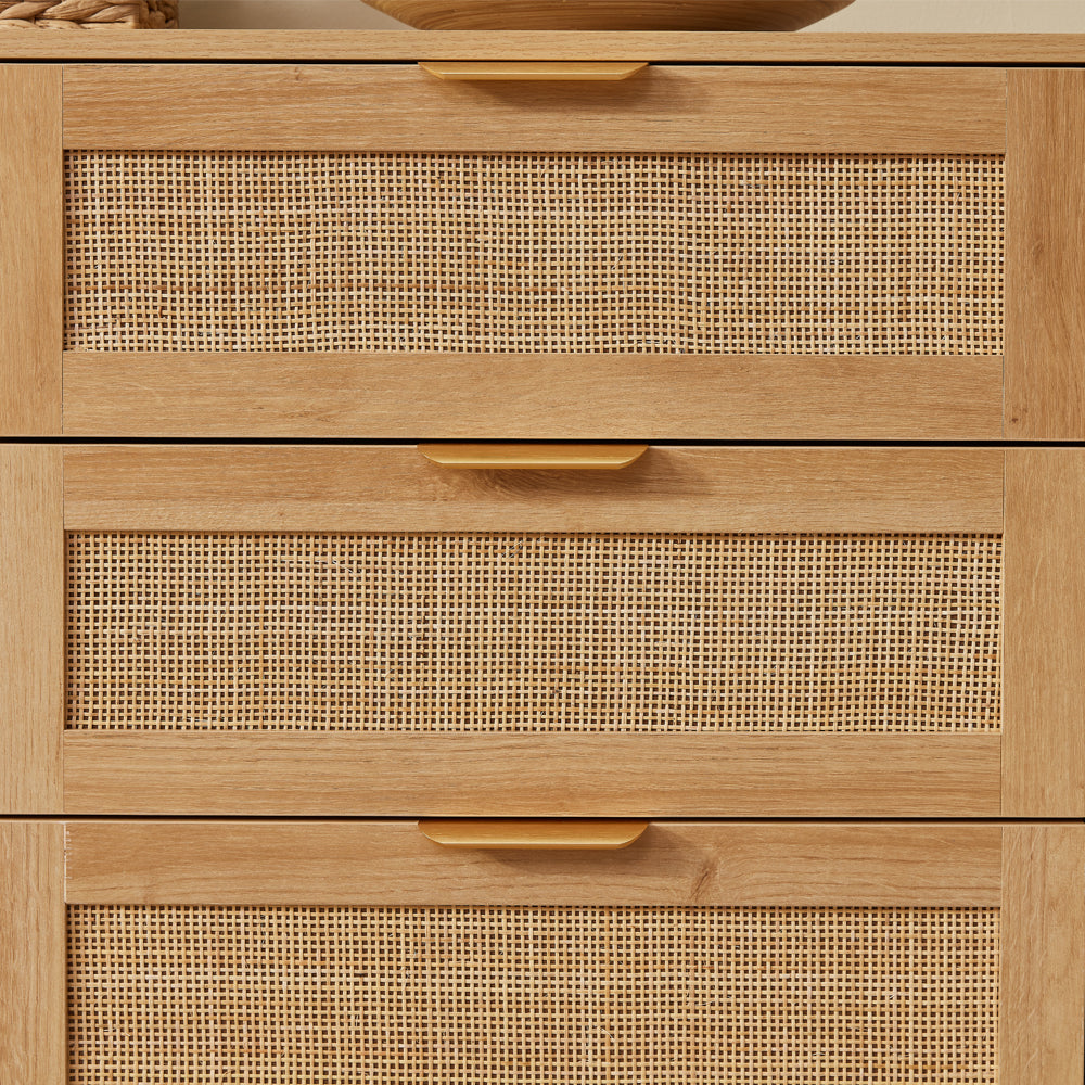 Nature Boho 5‑Piece Rattan Bedroom Set with Wardrobe and Cabinets