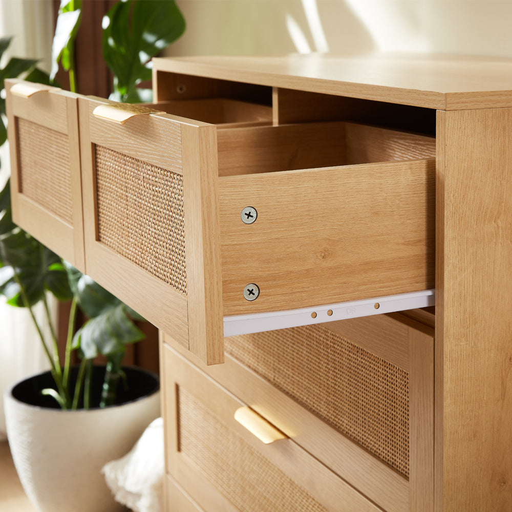 Nature Boho 5‑Piece Rattan Bedroom Set with Wardrobe and Cabinets