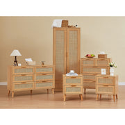 Nature Boho 5‑Piece Rattan Bedroom Set with Wardrobe and Cabinets