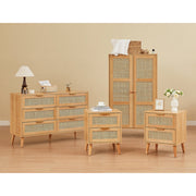 Nature Boho 4-Piece Rattan Bedroom Set with Wardrobe and Cabinets