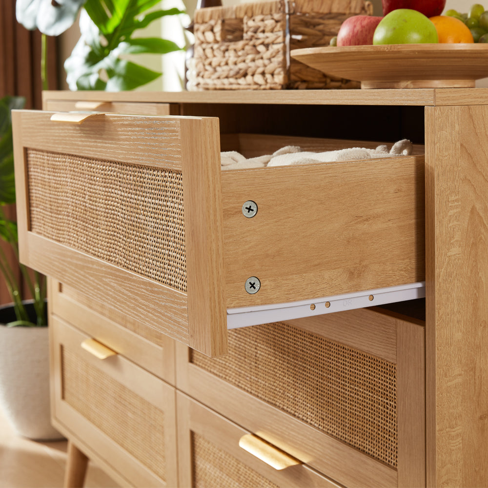 Nature Boho 4-Piece Rattan Bedroom Set with Wardrobe and Cabinets