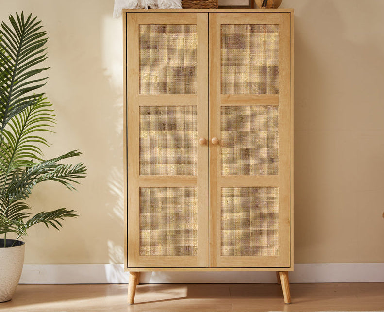 Nature Boho 4-Piece Rattan Bedroom Set with Wardrobe and Cabinets