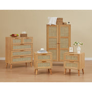 Nature Boho 4-Piece Rattan Bedroom Wardrobe Set With Chests and Bedside Cabinets