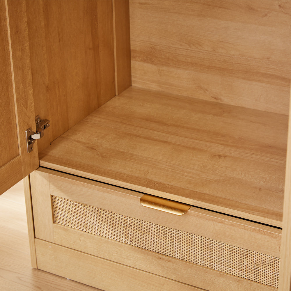 Boho 4-Piece Rattan Bedroom Set with 2-Door Wardrobe and Chest and Bedside Cabinets