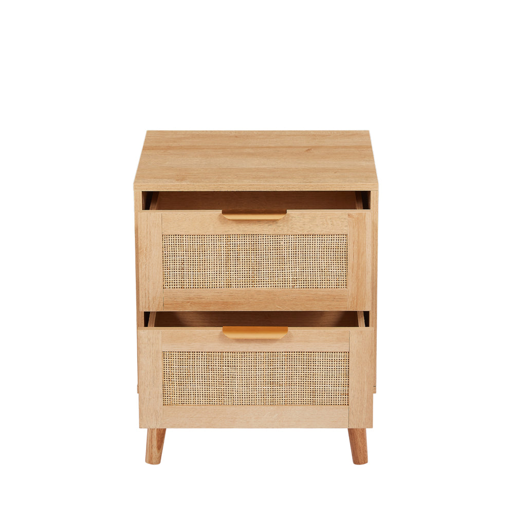 Boho 4-Piece Rattan Bedroom Set with 2 Door Wardrobe and 6-Drawer Chest and Bedside Cabinets