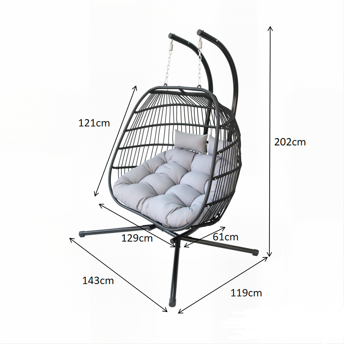 Bradway Hanging Rope Swing Double Indoor Outdoor Egg Chair with Grey Cushions