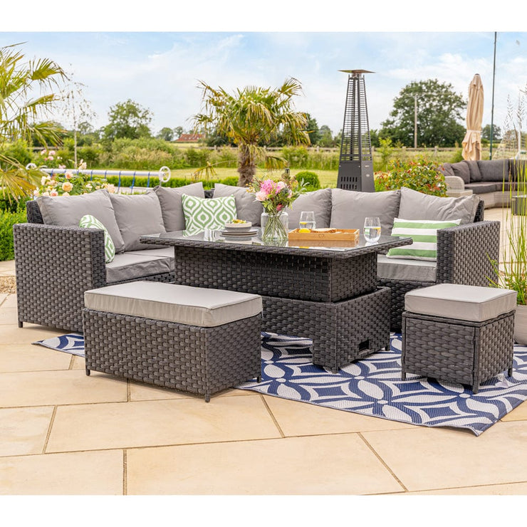 Barcelona 9 Seater Rattan Garden Dining Set with Rising Table In Black