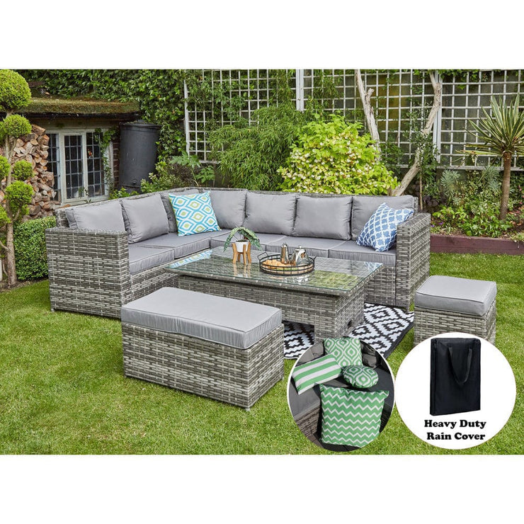 Barcelona 9 Seater Rattan Garden Dining Set with Rising Table In Grey