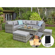 Barcelona 9 Seater Rattan Garden Dining Set with Rising Table In Grey