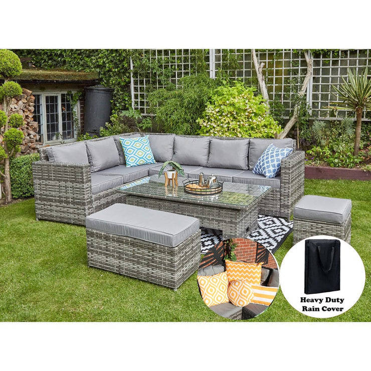 Barcelona 9 Seater Rattan Garden Dining Set with Rising Table In Grey