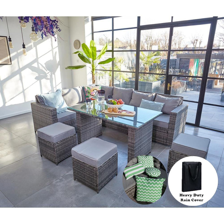 Barcelona 9 Seater Rattan Garden Furniture Dining Set In Grey Furniture Maxi