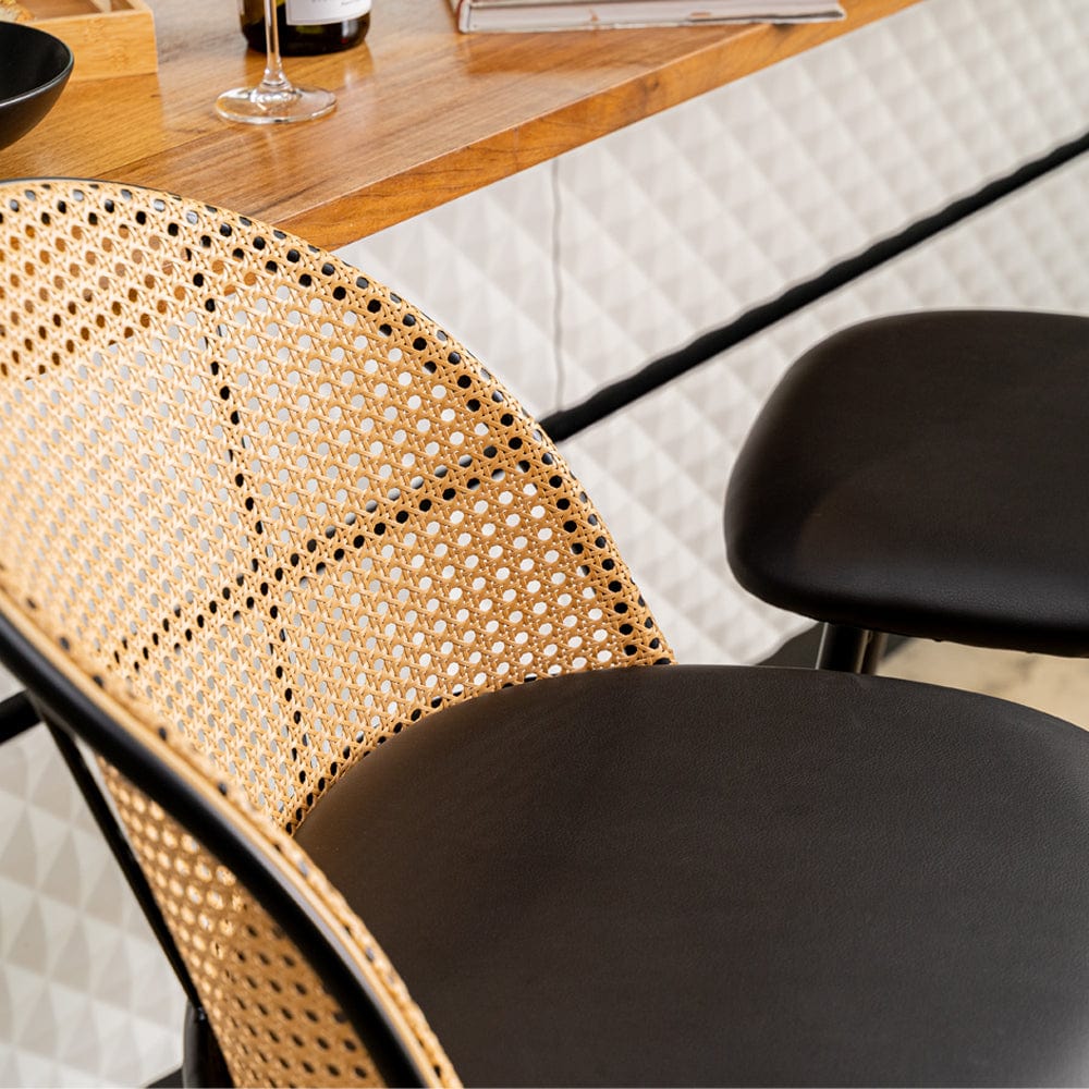 Set Of 2 Boho PE Rattan Bar Stool Bar Chairs With PU Or Boucle Upholstery