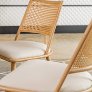 Set of 2 Boho Rattan Dining Chairs With PU Or Boucle Upholstery