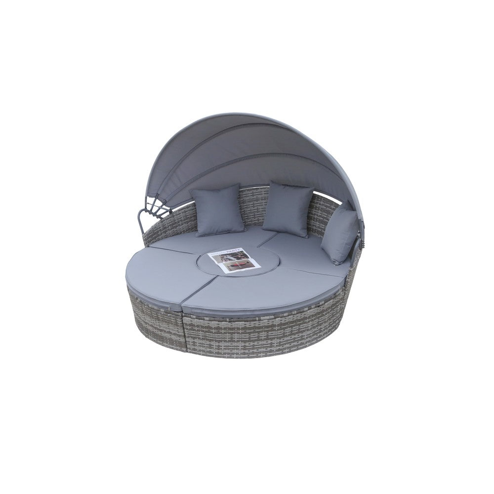 Camrose Rattan Garden Furniture Day Bed With Rising Table in Grey