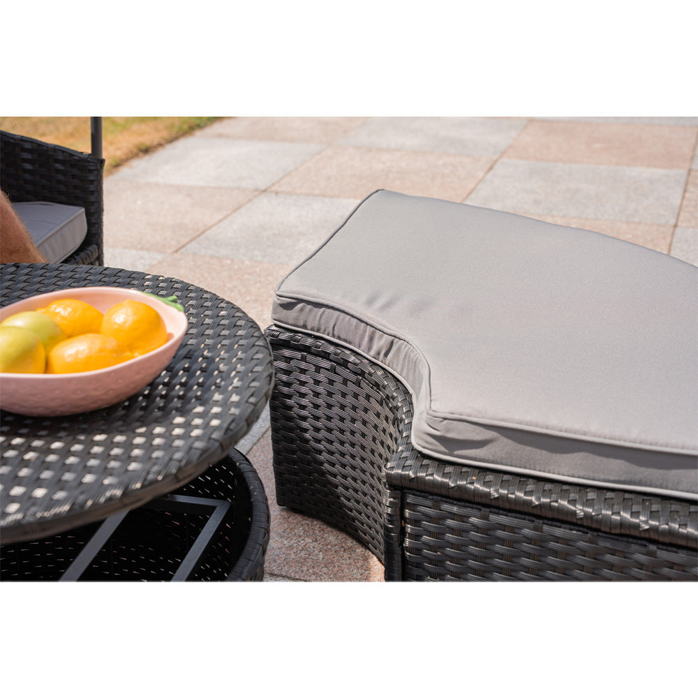 Camrose Rattan Garden Furniture Day Bed With Lift Up Table in Black